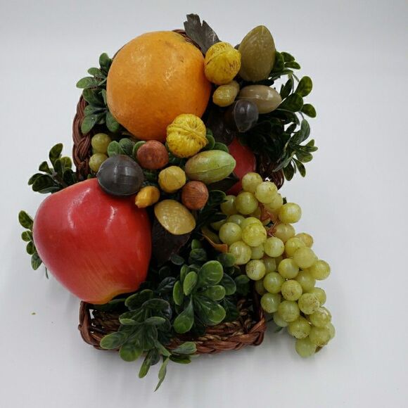 Vtg Cornucopia Basket FALL Centerpiece Horn of Plenty Fruit Nuts Thanksgiving - Picture 6 of 16